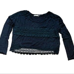 You Are Not Alone Black Eyelet Crochet Knit Semi Crop Top Medium